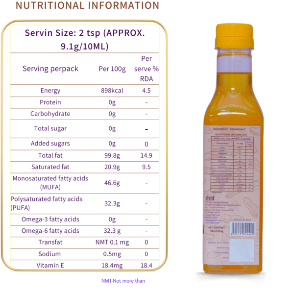 ORIGNUT Pure & Unrefined Cold Pressed Groundnut (Peanut) OiL -500ml - Image 5