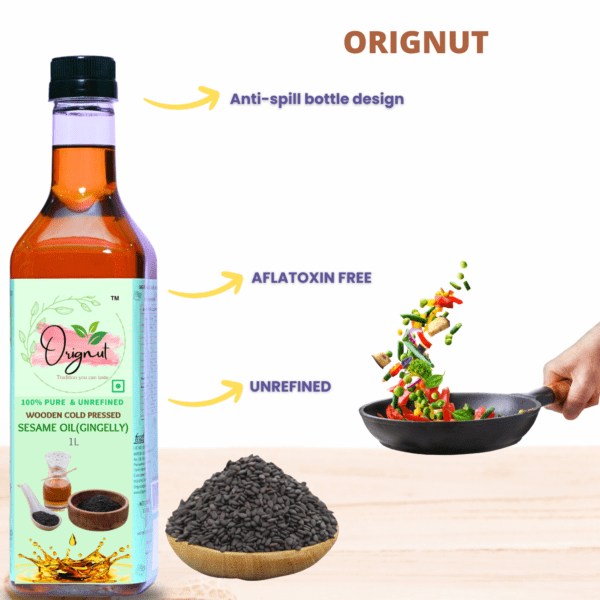 ORIGNUT Pure and Unrefined Cold Pressed Traditional Sesame (Gingelly) Oil -1L - Image 2