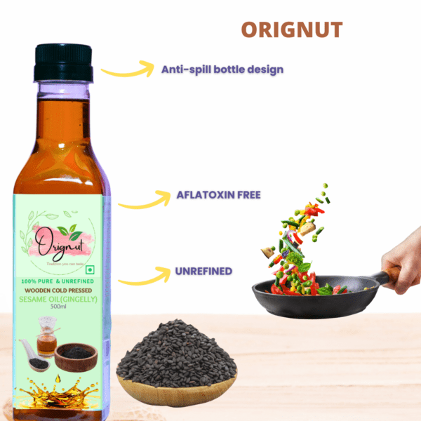 ORIGNUT Pure and Unrefined Cold Pressed Traditional Sesame (Gingelly) Oil -500ml - Image 2