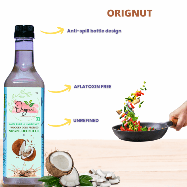 ORIGNUT Pure & Unrefined Cold Pressed Virgin Coconut Oil -1L - Image 2